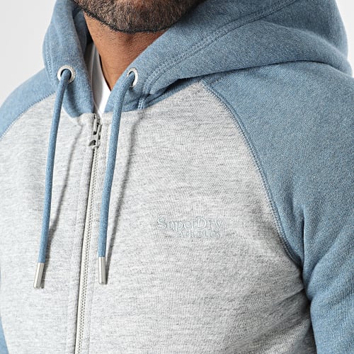 Sweat Zippé Capuche Essential Baseball Gris Chiné Bleu