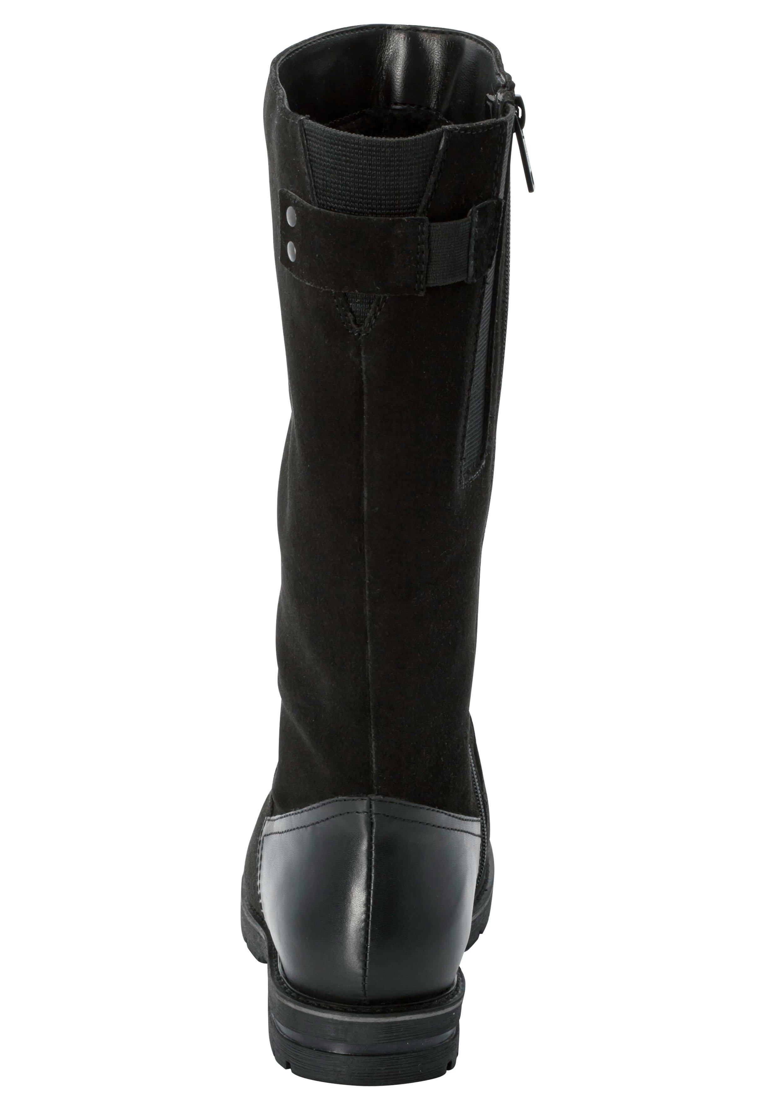 Weitschaftstiefel aus Leder mit Fellimitat