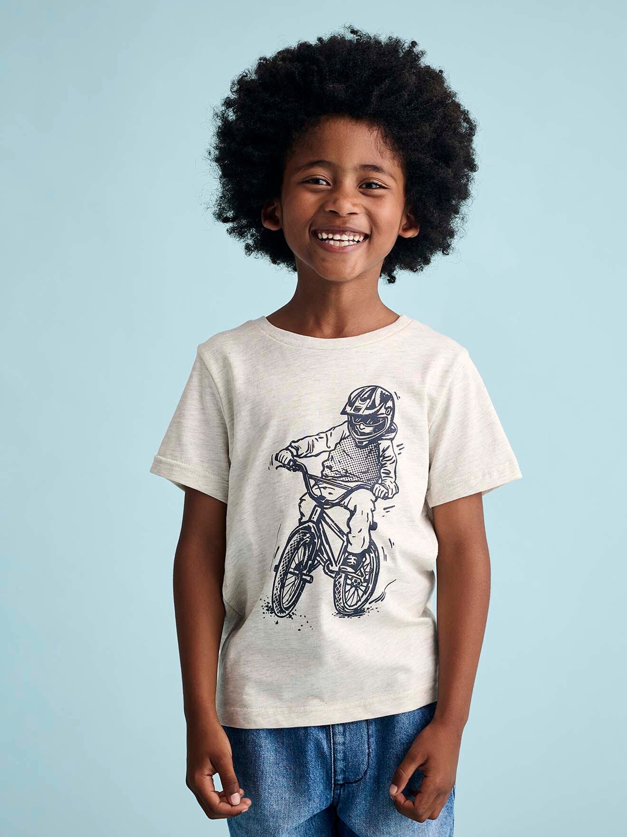 Vertbaudet Jungen T-Shirt BASIC mit Print vorn weiß meliert