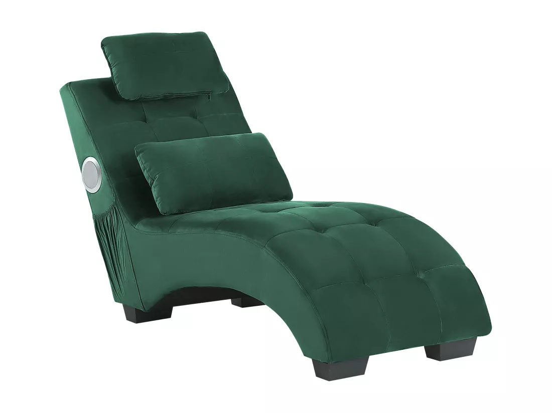 Chaise longue en velours vert avec port USB et haut-parleur bluetooth SIMORRE