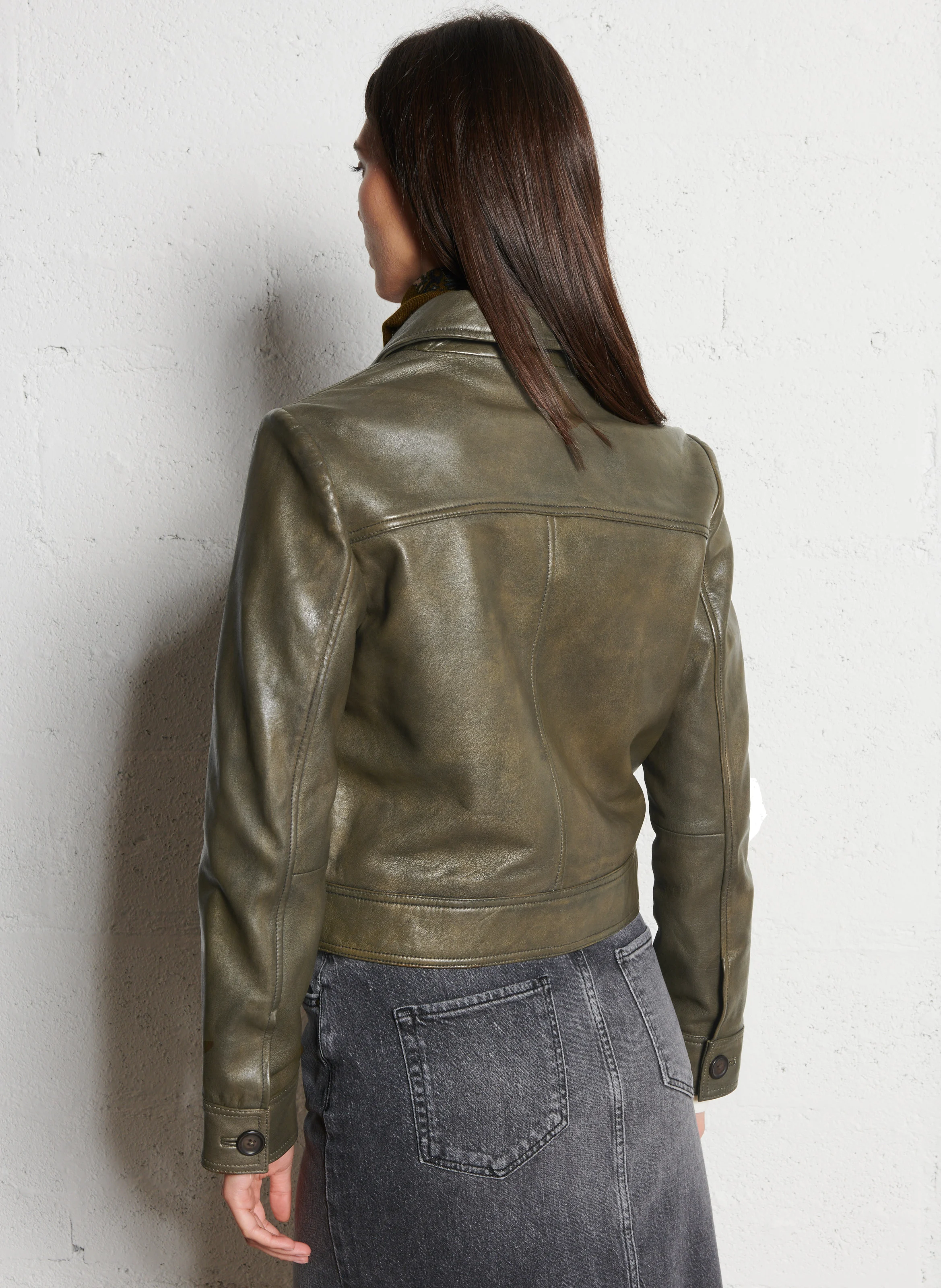 DONNA - Blouson col classique en cuir | Vert