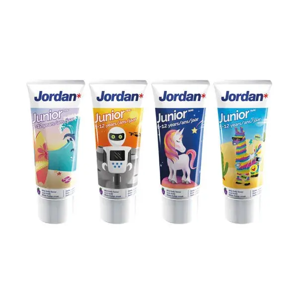 Pasta de dente infantil Jordan, 5 a 12 anos, sabor multifrutas - padrão aleatório