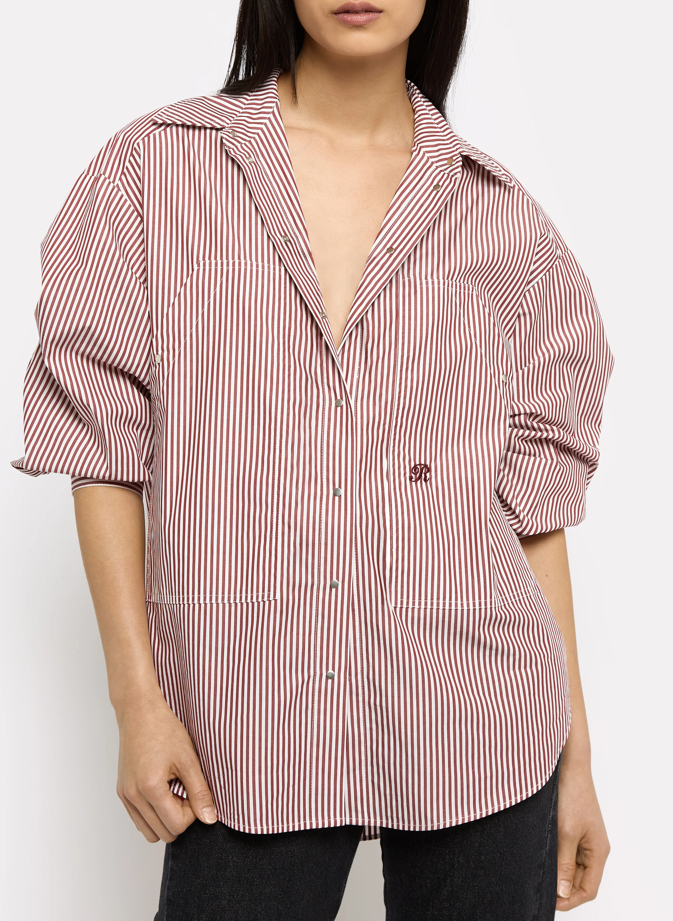 ANGELE - Chemise oversize col classique en coton | Marron