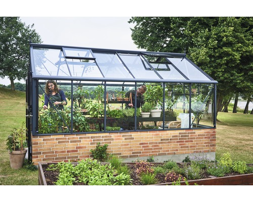 JULIANA Premium kas 13,0 m² 3 mm veiligheidsglas voor metselwerkfundament 296 x 439 cm antraciet/zwart