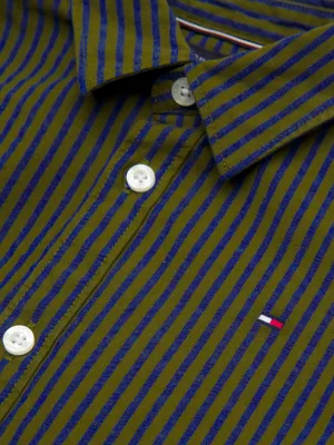 Camisa listrada de algodão seersucker com corte regular