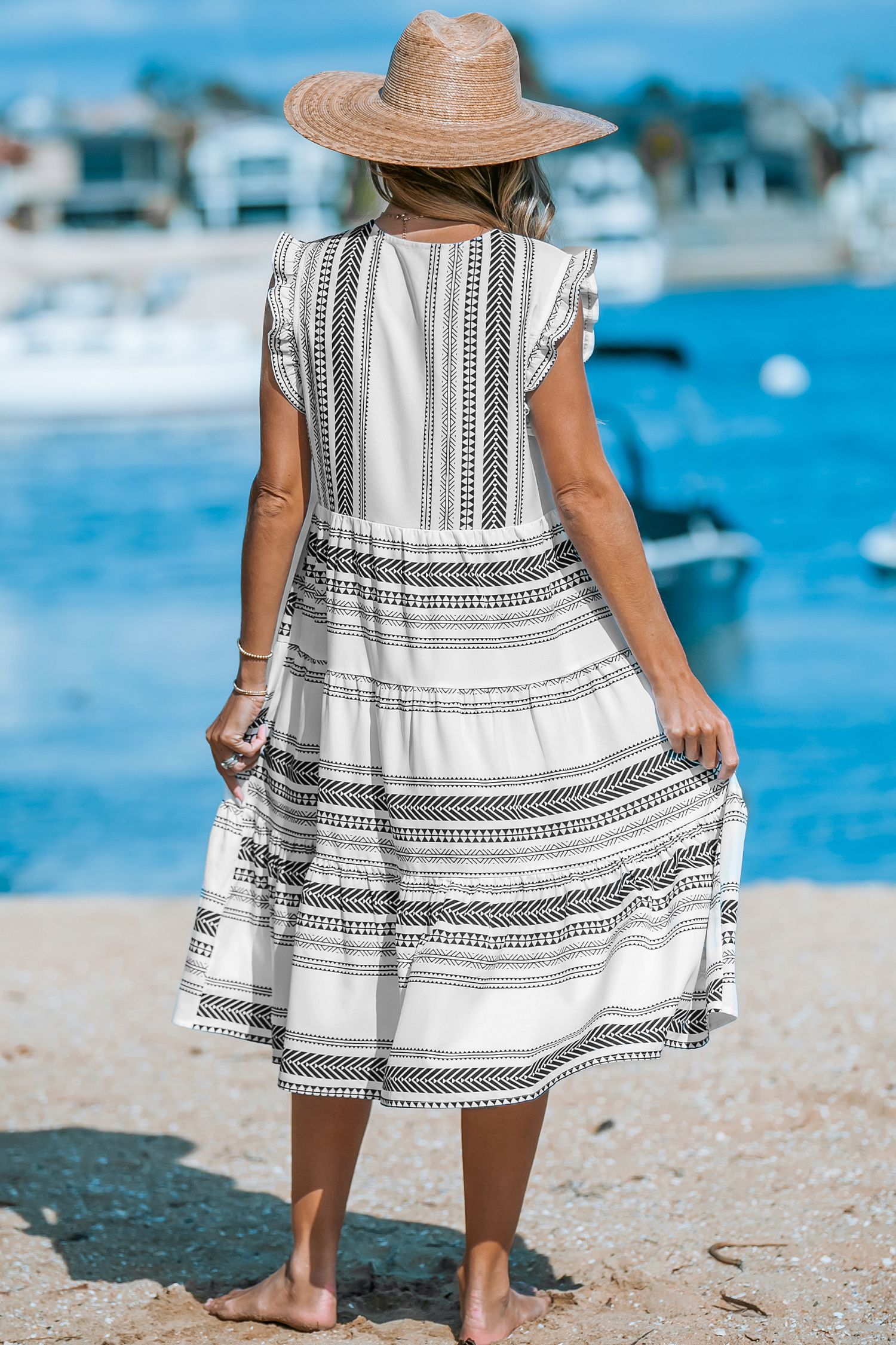 Robe midi sans manches à volants boho