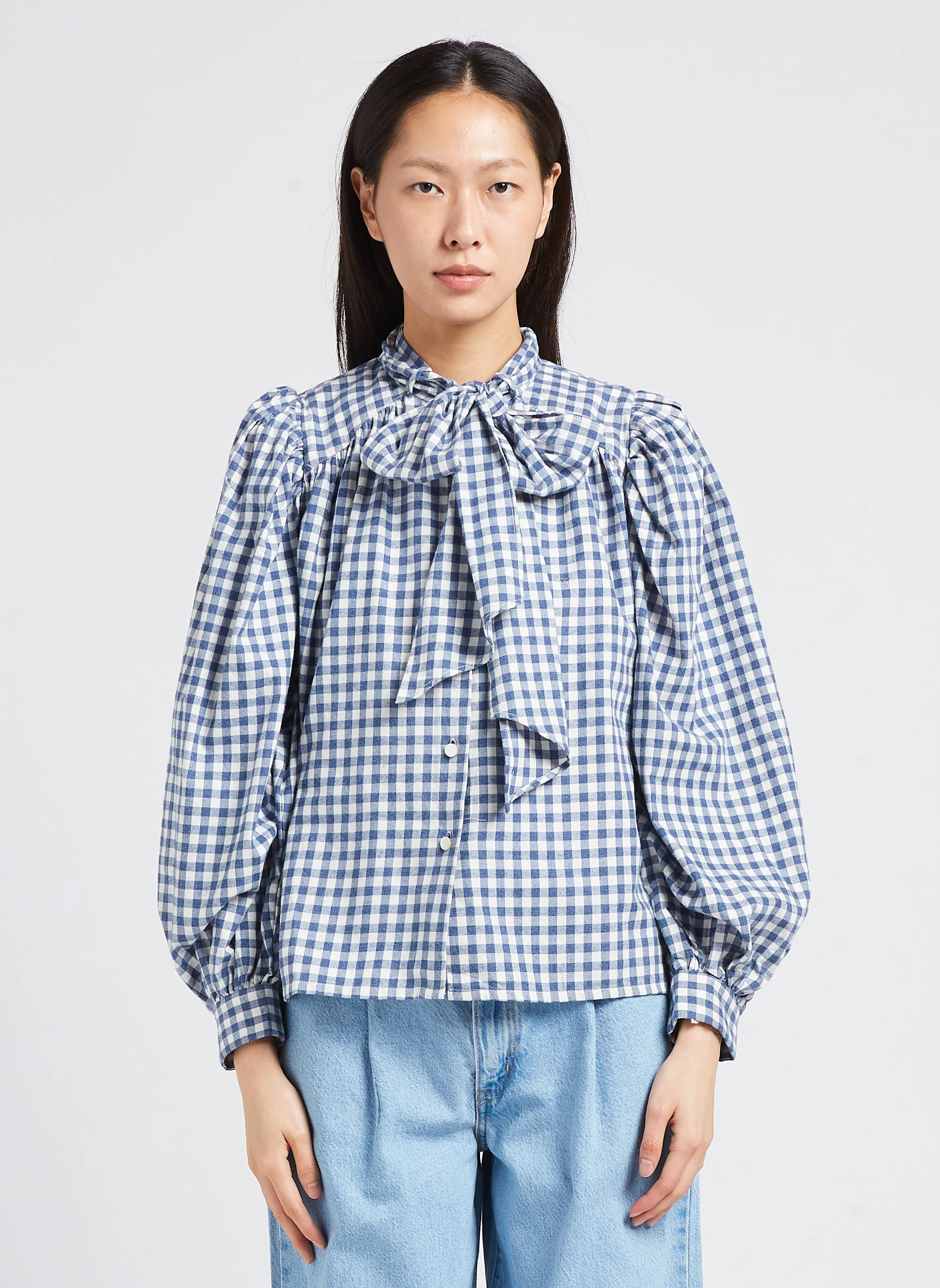 PIA - Chemise droite imprimé col mao en coton | Bleu