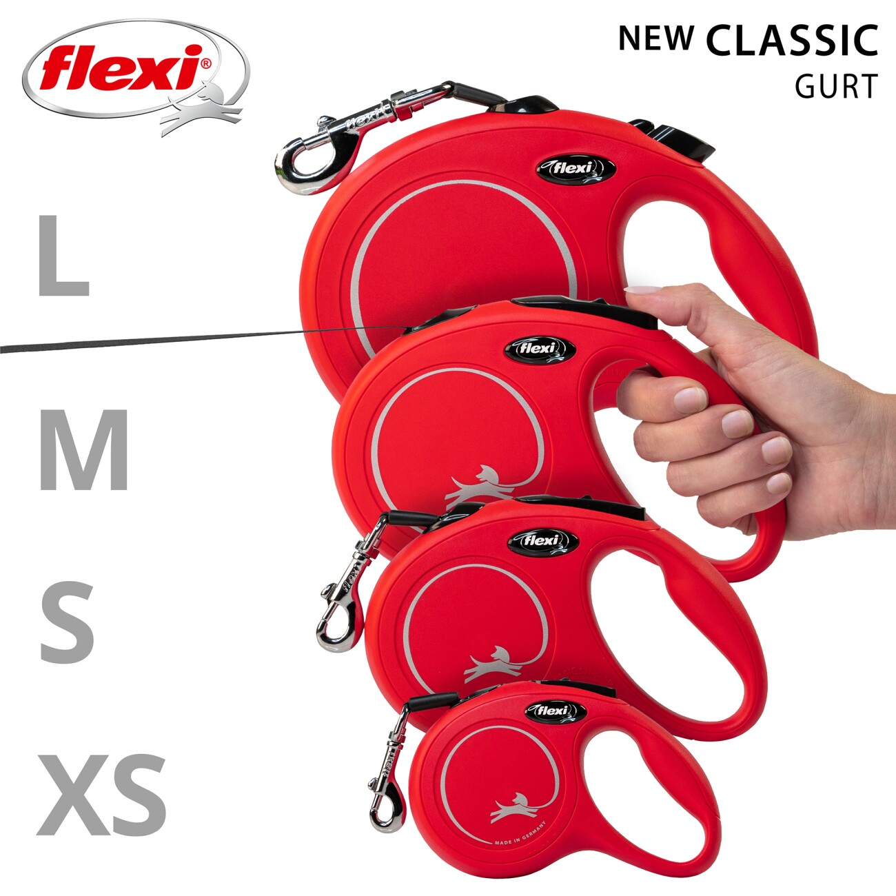 Flexi New Classic Gurt rot XS, 3 m, 12 kg