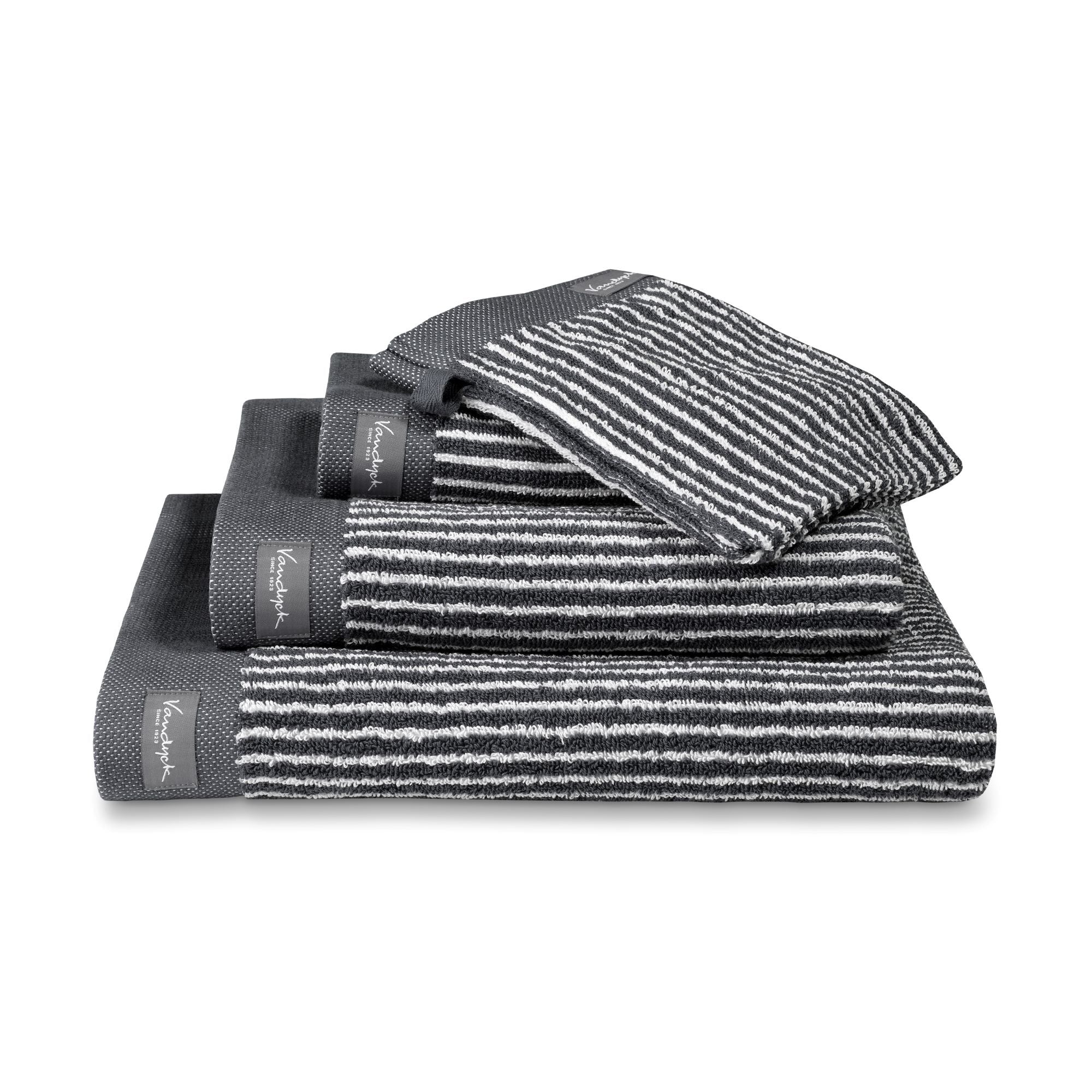 Gastendoek Home Petit Ligne Off Black | Zwart | Grijs | Katoen