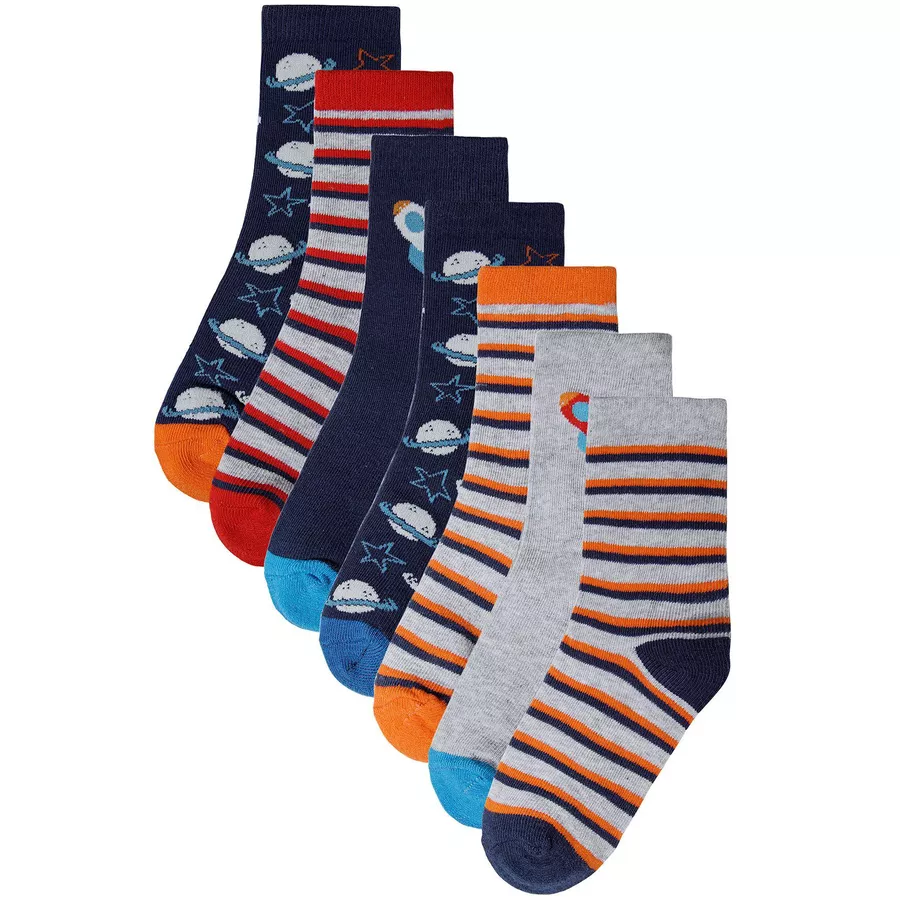 MINOTI 7er-Pack Socken BlauOrangeGrau