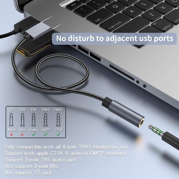 INF Overgangskabel for lyd, USB til 3,5 mm Grå