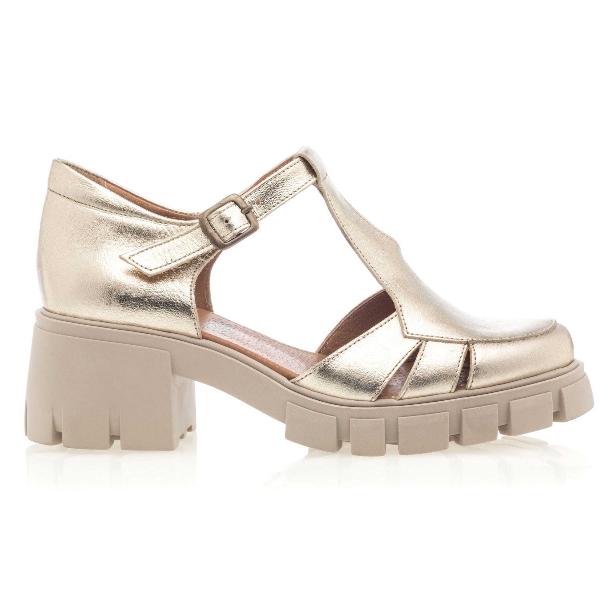 Mocassins à talon compensé Femme en cuir or