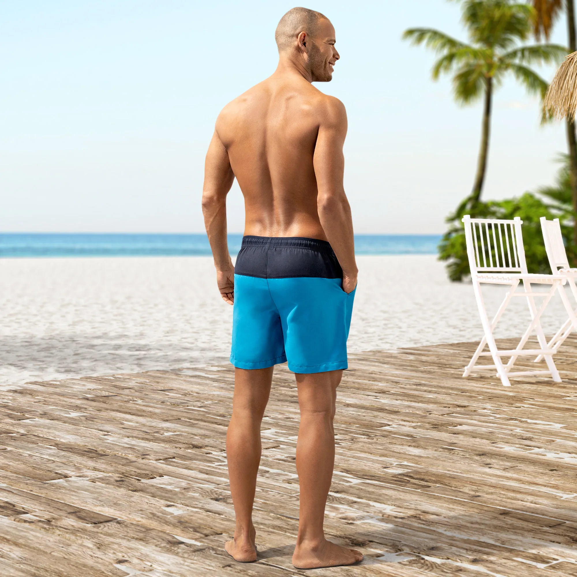 Herren-Badeshorts mit Blockstreifen