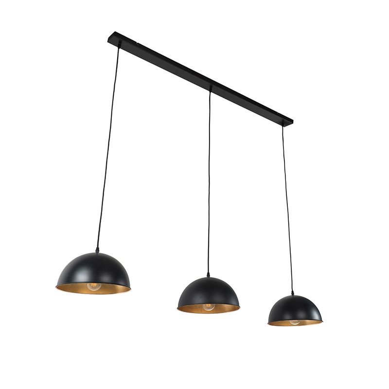 Smart hanglamp zwart met goud 3-lichts incl. Wifi A60 - Magnax