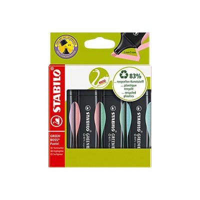 STABILO GREEN BOSS Pastel - Pack de 4 surligneurs - couleurs pastels assorties