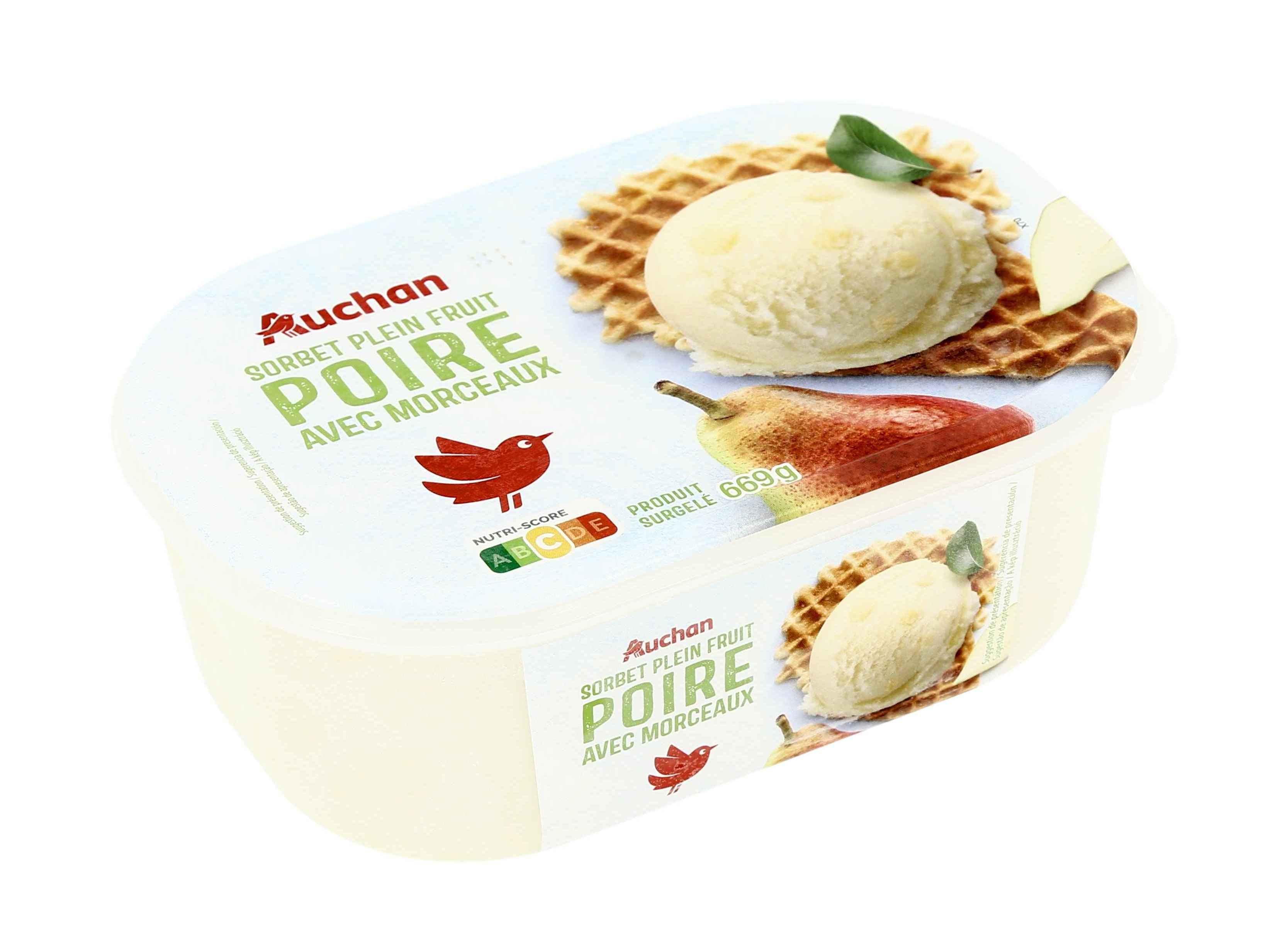 SORBET AUCHAN PERA COM PEDAÇOS 1L