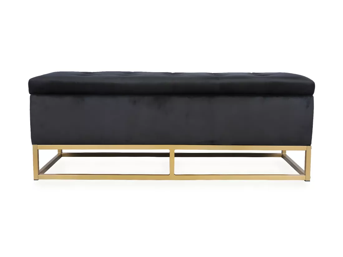 Banquette coffre Angele Velours noir pieds or