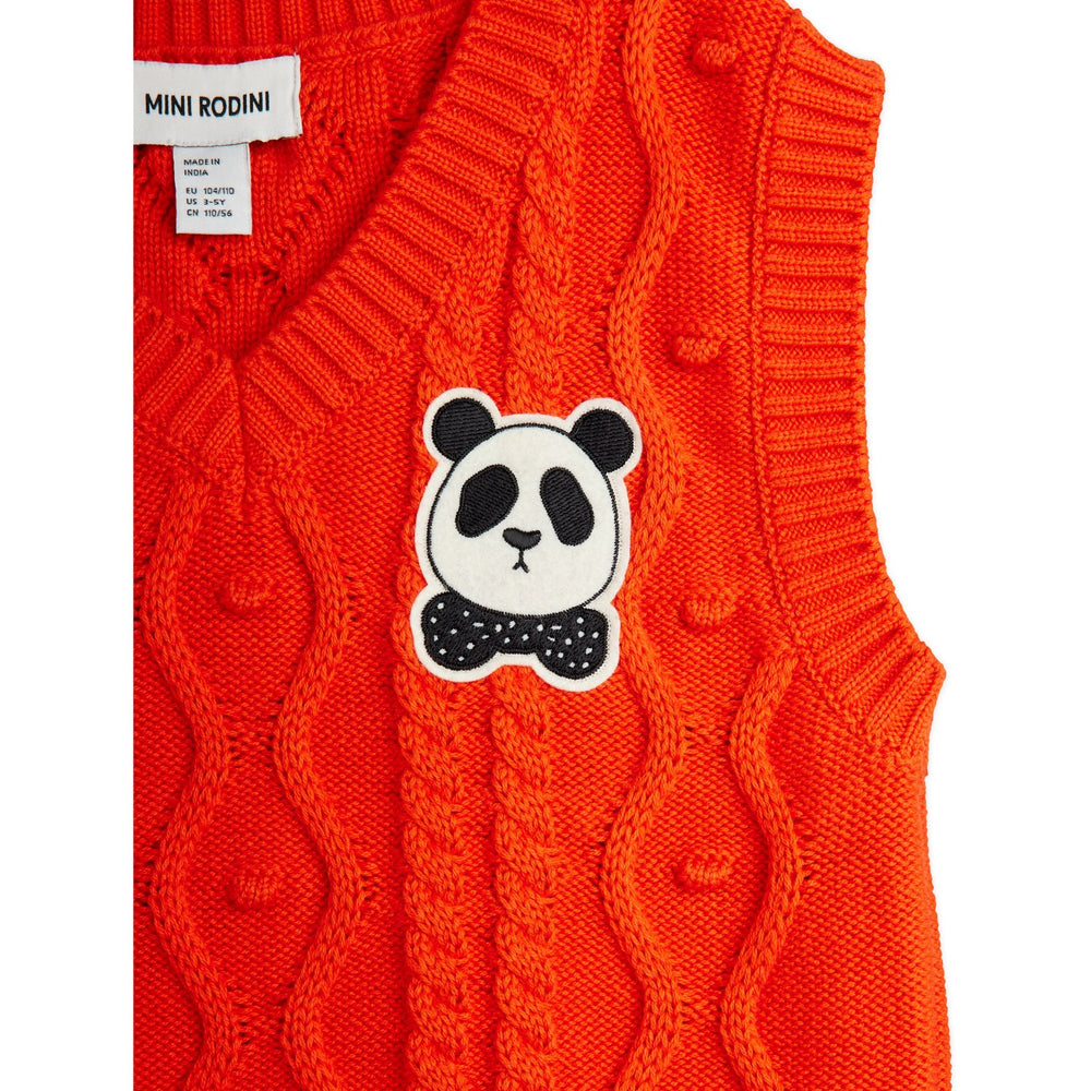Køb Mini Rodini Red Panda Patch Cable Strik V-Neck Slipover