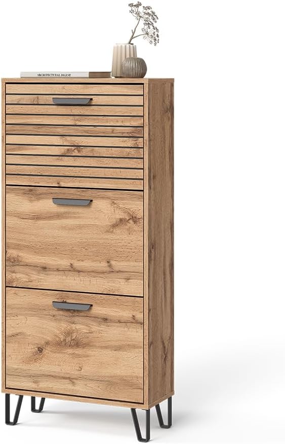 Vicco Schuhkipper Amber, Eiche Wotan, 62 x 130 cm mit 3 Fächern