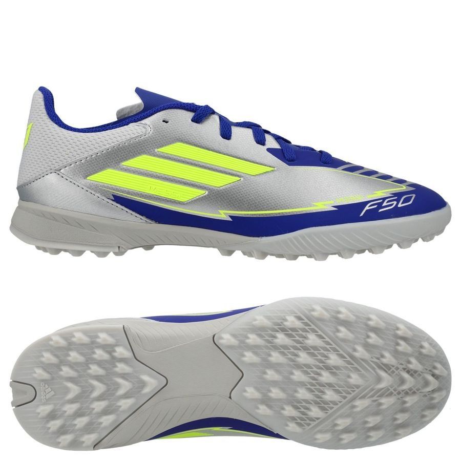 adidas F50 Messi League TF La Vida Rapida - Argenté/Jaune/Bleu Enfant