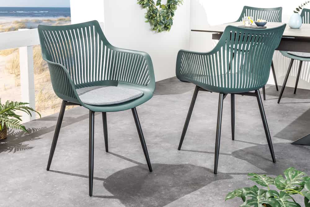 Moderner Stuhl SIGNUM salbei schwarz Kunststoff Gartenstuhl Indoor Outdoor mit Armlehnen