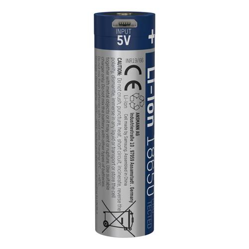 Wiederaufladbare 3.6 Volt 3250mAh 18650 Akku Flachkopf Batterie mit Micro USB Ladeanschluss (1307-0003)