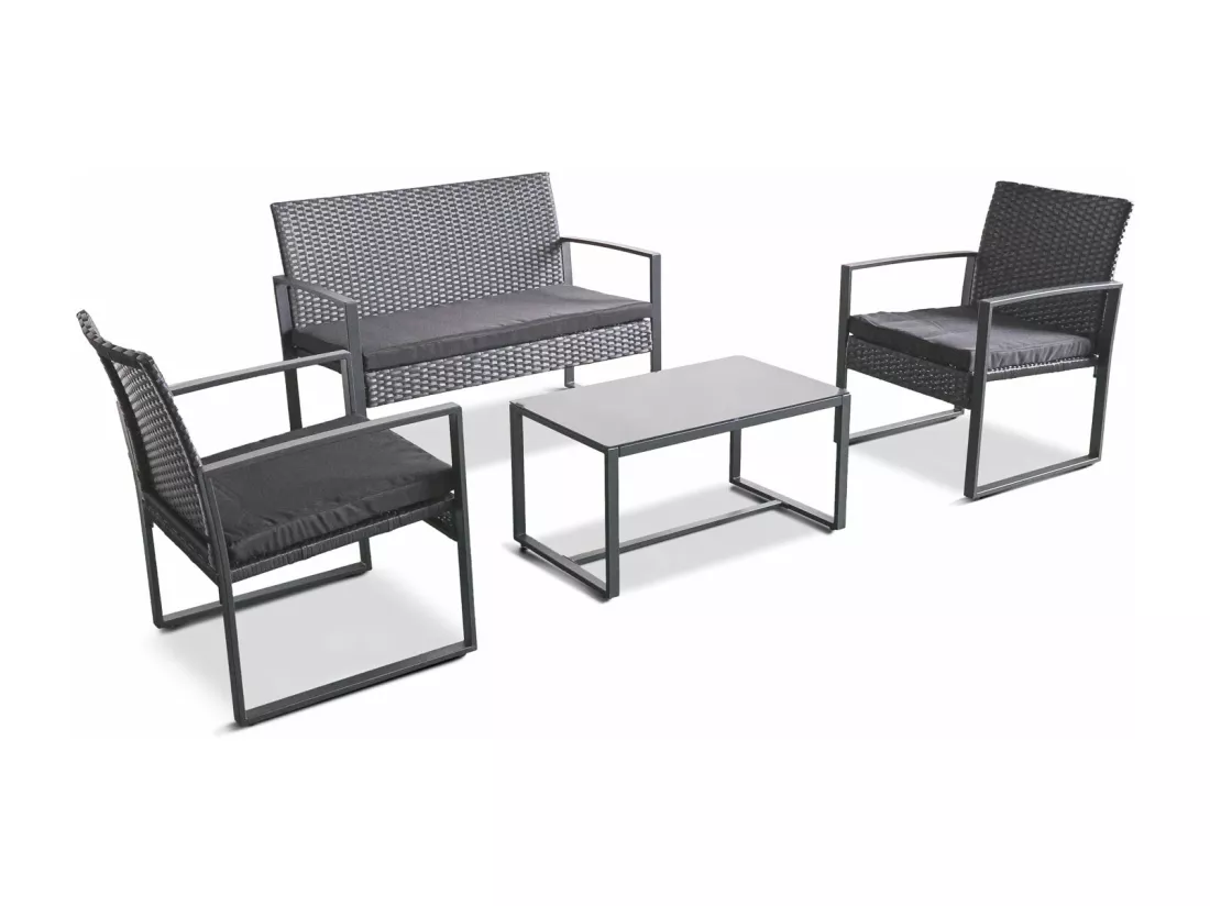 Acqua Chiara - Salon de jardin en métal et polyrattan avec table basse en verre