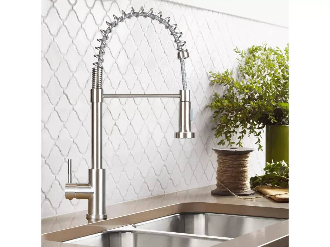 NETTLIFE Robinet de Cuisine avec Douchette Extractible Mitigeur Cuisine Bec Rotatif Mitigeur d'Évier haute pression avec 2 types de jets , Nickel