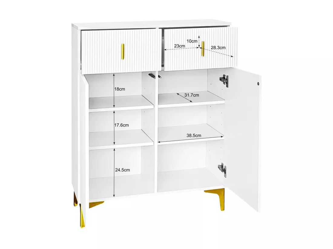 Meuble à chaussures avec 2 portes et 2 tiroirs, buffet - 82 x 35 x 101 cm - Panneaux de particules - Blanc