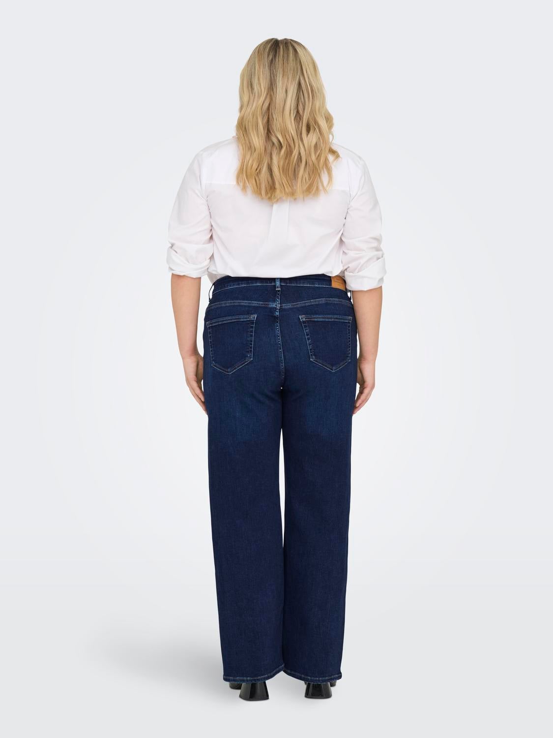 CARWILLY Hohe Taille Weiter Beinschnitt Jeans Dark Blue Denim