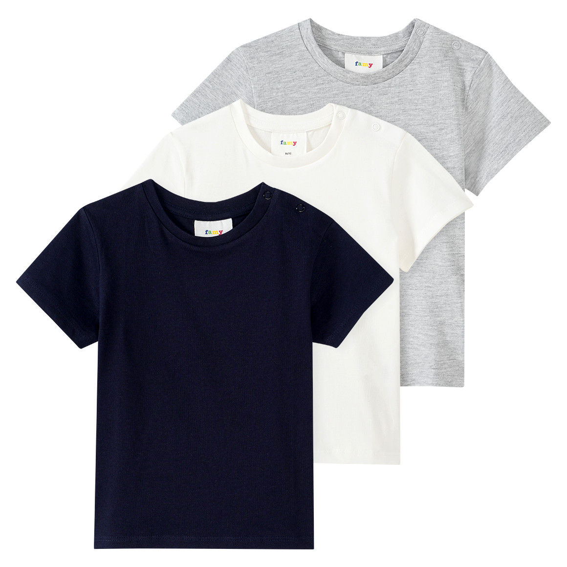 Famy 3 Baby T-Shirts im Basic-Look dunkelblau / weiss / grau