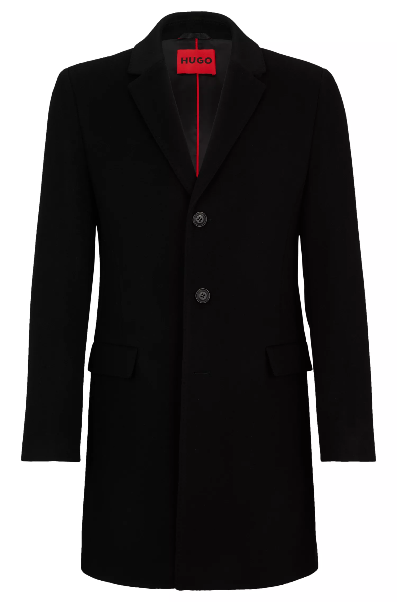 Casaco HUGO vermelho, corte slim, com botões e fechamento frontal, em cashmere.