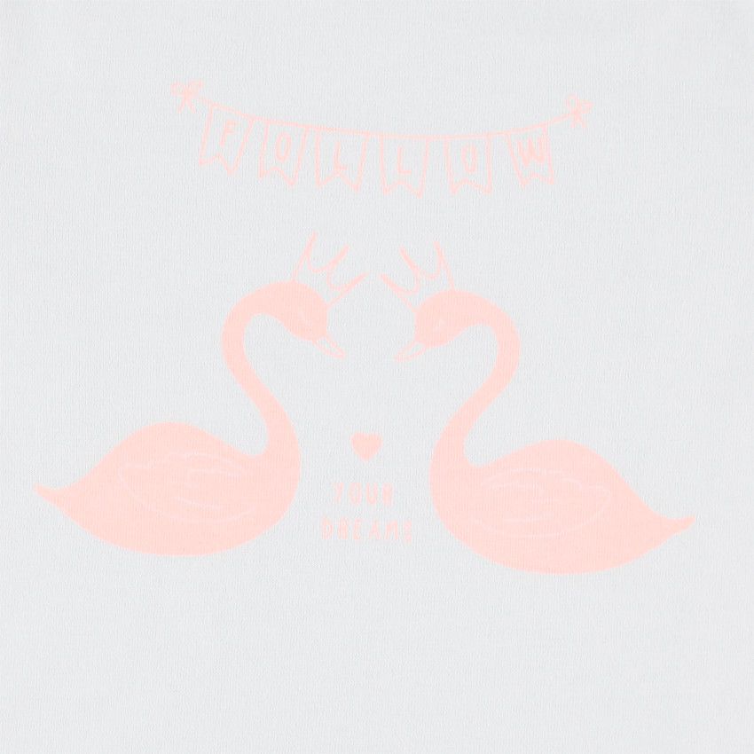 Pyjama en coton bicolore print flamants roses - Blanc