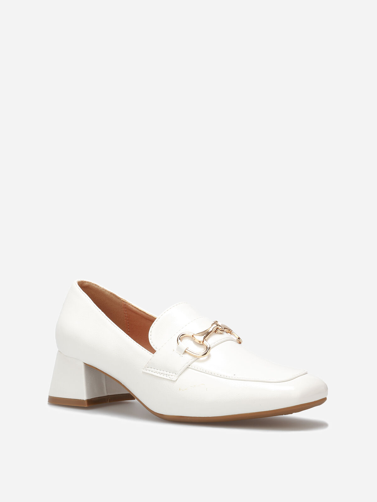 Mocassins vernis à talon et mors doré- Blanc