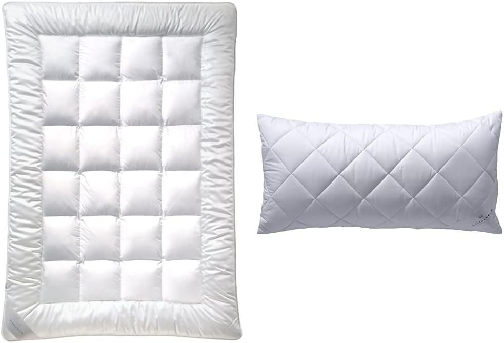 Billerbeck 5104690001 Faserdecke E21 King UNO Medium - Ganzjahresdecke 135 x 200 cm,Weiß & E22 Wash Star Faserkissen 040 x 080 cm
