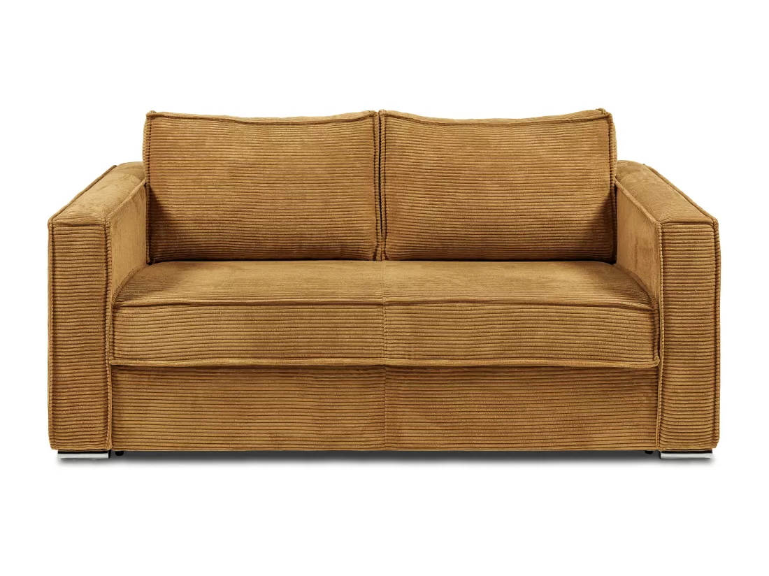 Canapé 3 places convertible express en velours côtelé jaune moutarde - Couchage 140 cm - Matelas 14 cm LORETO