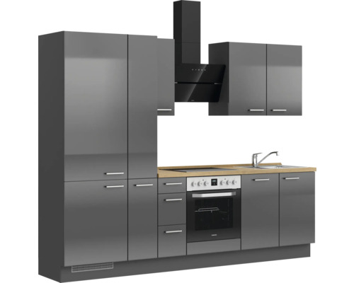 NOBILIA keukenblok met apparatuur Urban 270 cm leigrijs hoogglans voorgemonteerde variant links 4004539009318