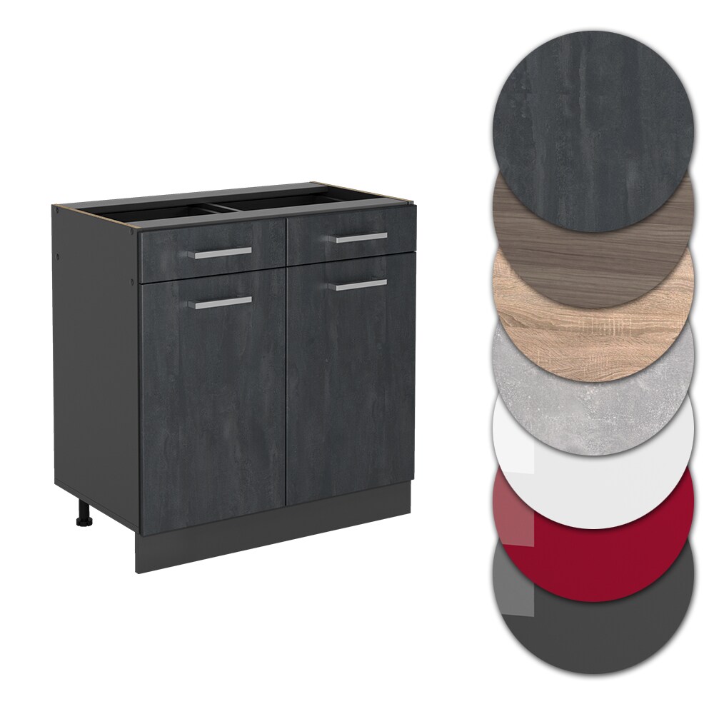 Vicco Schubunterschrank R-Line Schwarz Beton Anthrazit 80 cm mit Arbeitsplatte Anthrazit