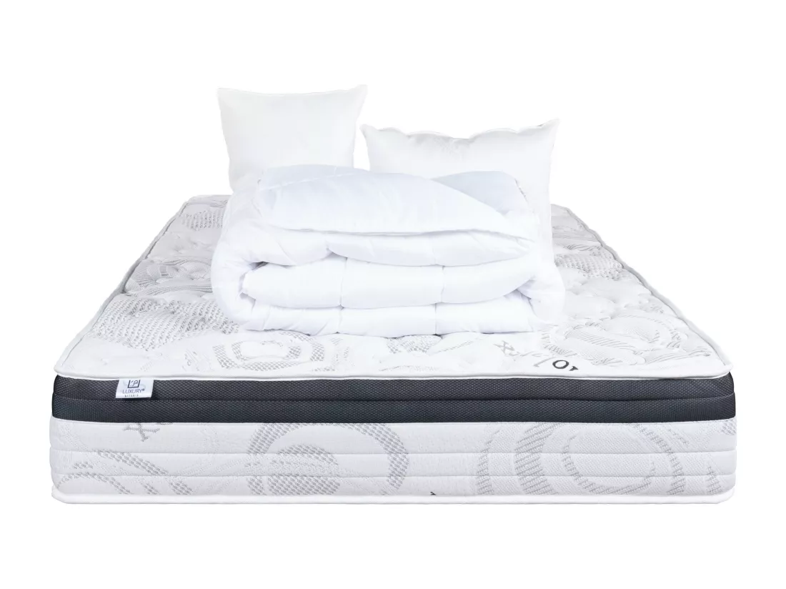 Matelas 160x200 cm, Sleeplux, 26cm, latex, ergonomique, haute densité+2 Oreillers+couette