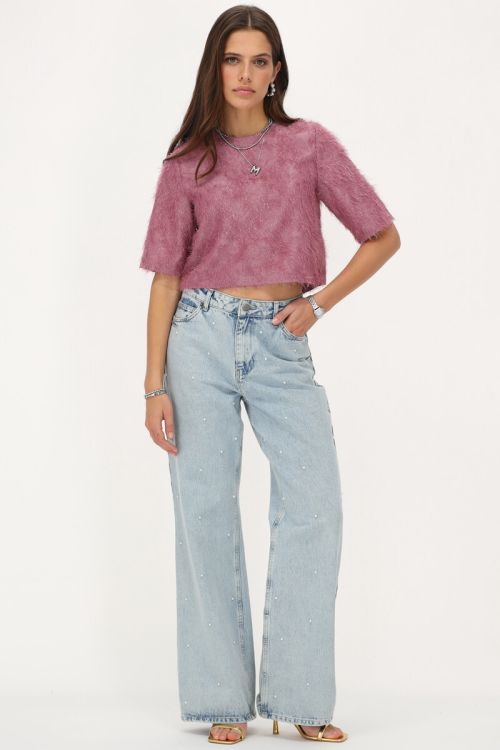 Roze jacquard cropped top