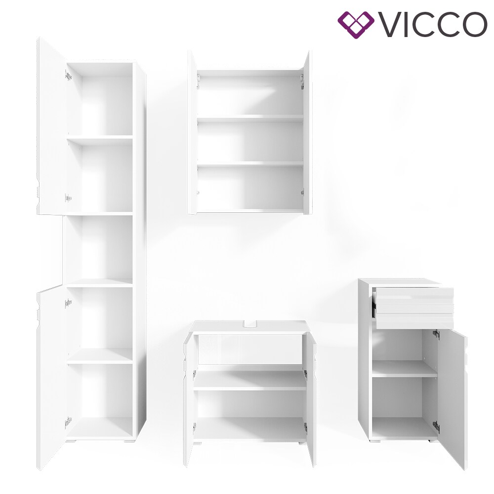 VICCO Badmöbelset FREDDY Spiegelschrank Unterschrank Hoch weiß hochglanz Bad