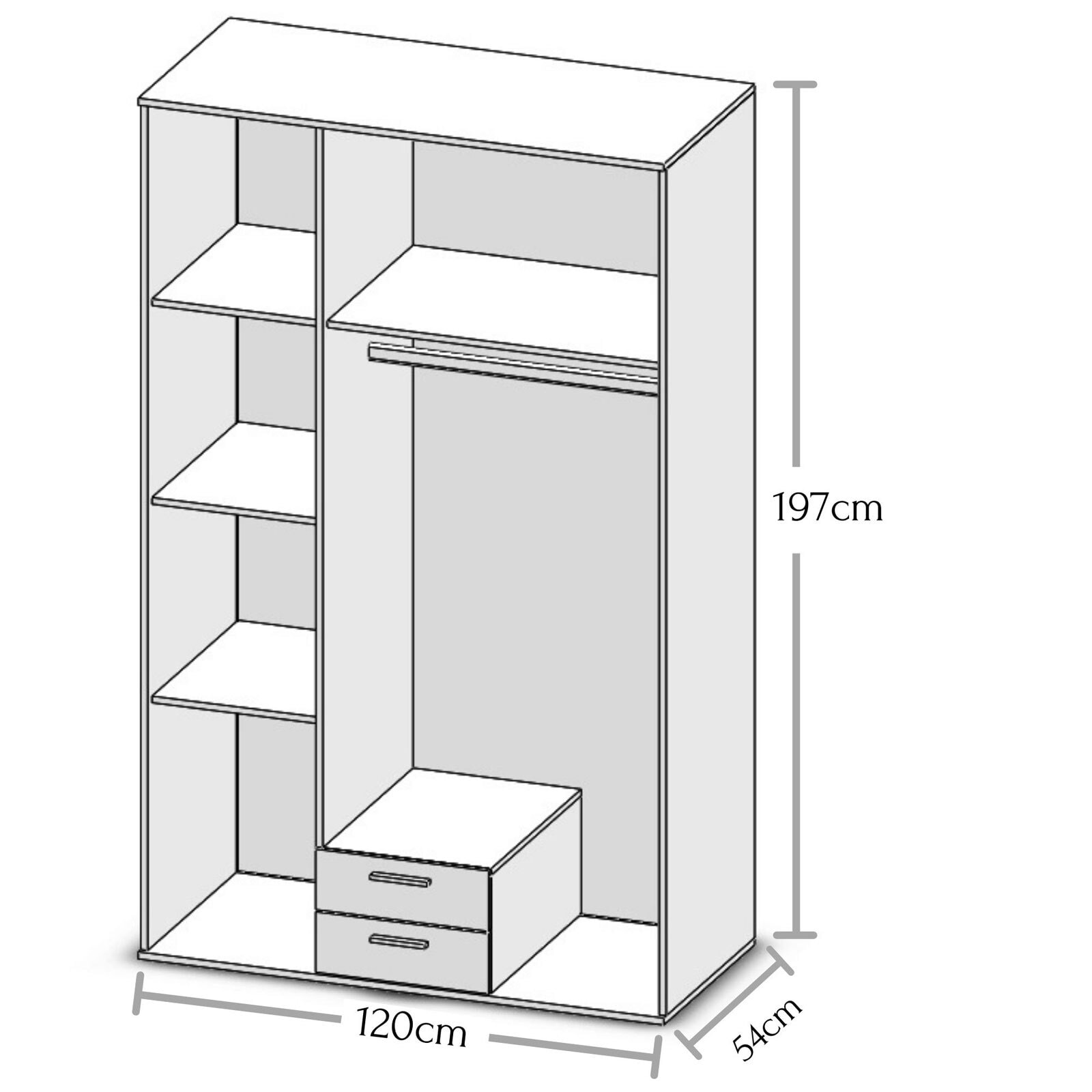 Drehtürenschrank Chicago Old Style/Betonoxid 120 x 196 x 54 cm