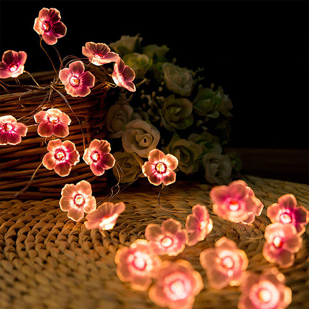 (2m) 20 LED's Deko Lichterkette Blumen Beleuchtung (Batteriebetrieben) - Warmweiss