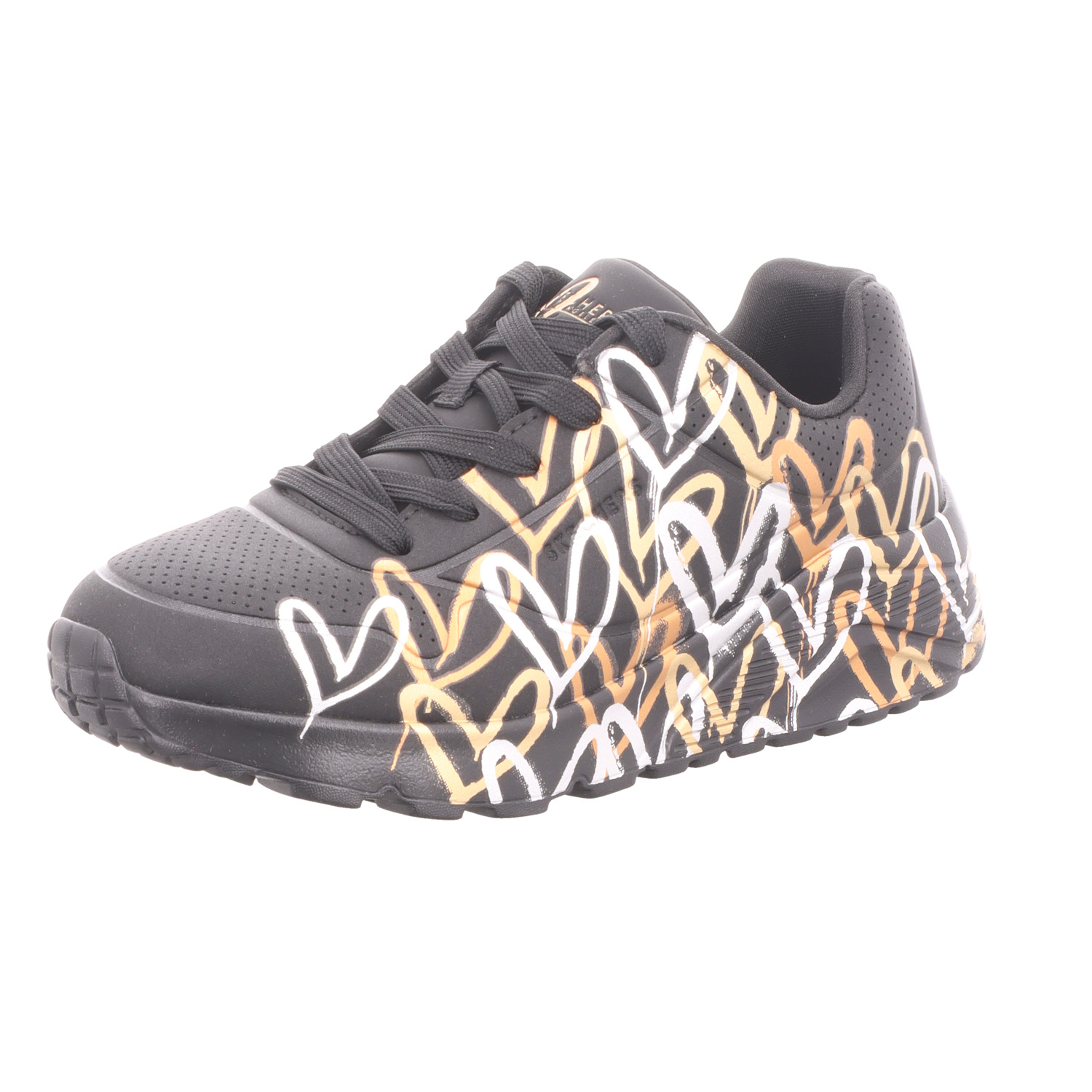 Skechers Kinder-Mädchen-Sneaker SKECHERS X JGOLDCROWN UNO LIT Schwarz-Gold-Weiß
