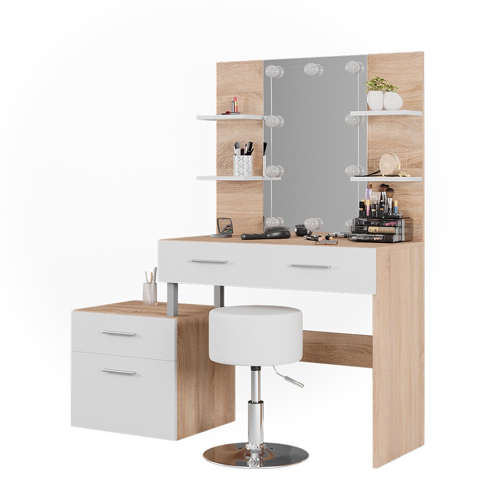 Vicco Schminktisch Frisiertisch Frisierkommode Maria Weiß Sonoma Spiegel LED Hocker 132x145 cm modern Ablage
