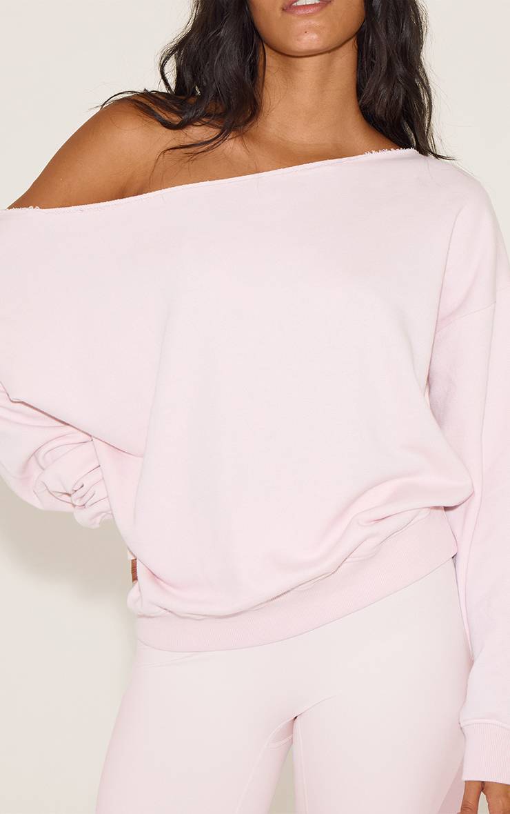 Rose Bébé Sweat-shirt Surdimensionné À Épaule Dénudée