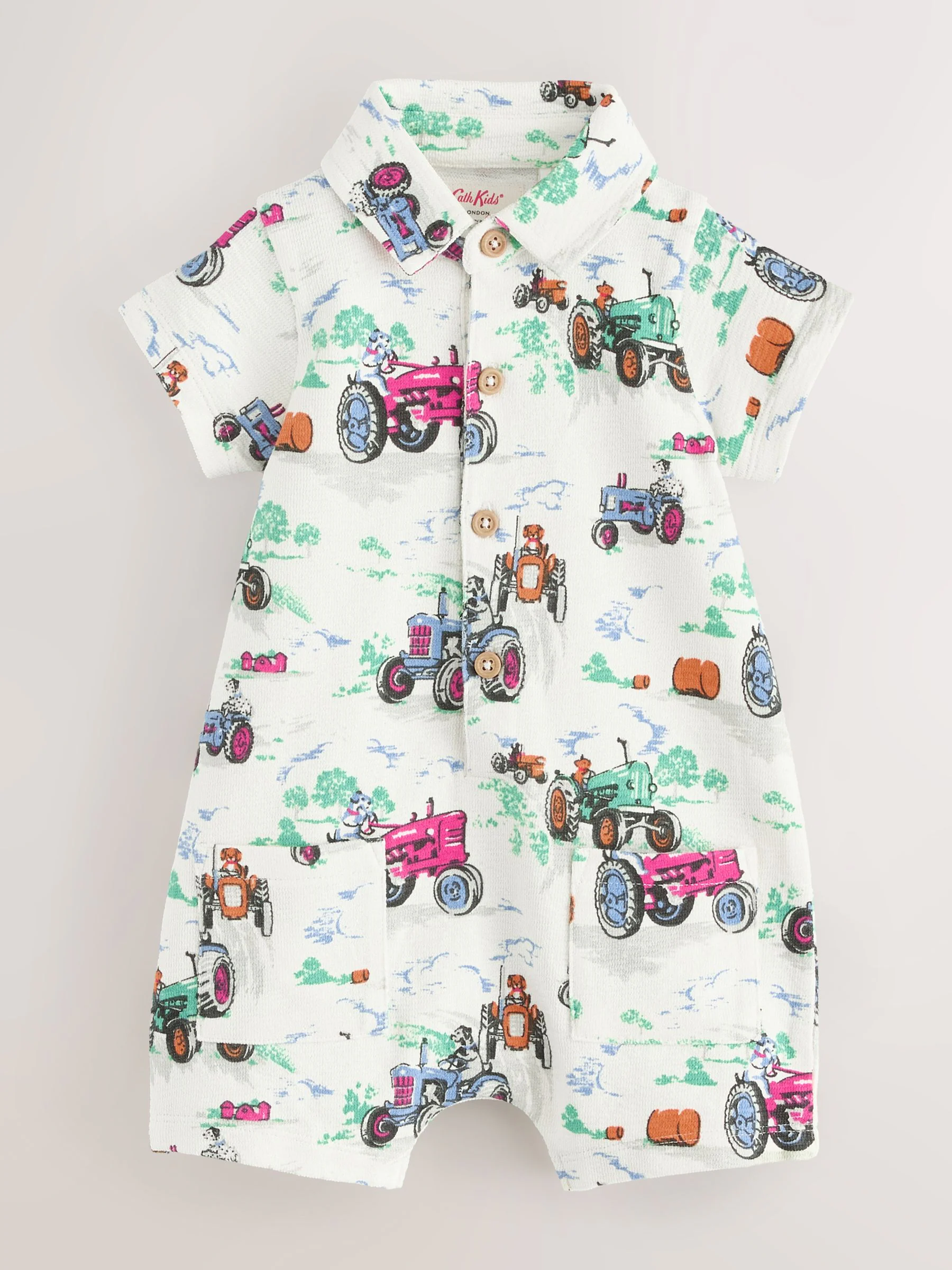 Ecru tractor met print kraagje - 100% katoenen Cath Kidston rompertje