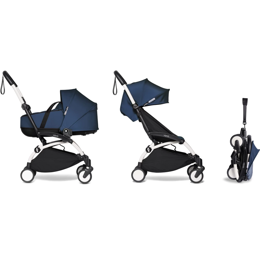 BABYZEN Kinderwagen YOYO2 0+ White mit Liegewanne inkl. Textilset Air France Blue