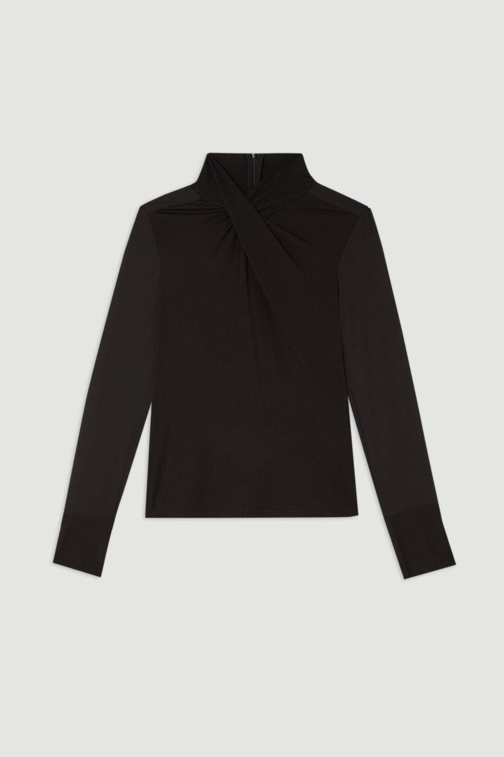 KarenMillen Haut à encolure haute en mélange jersey et georgette