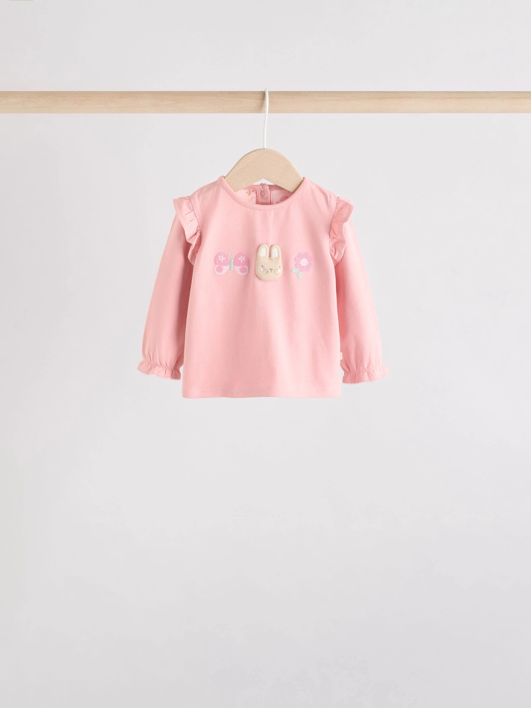 Roze/crème/konijnfiguur - 6 -delige set van top met lange mouwen en leggings (0mnd -3jr)
